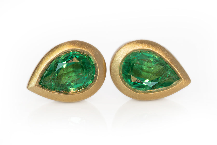 Pear Shaped Emerald Studs