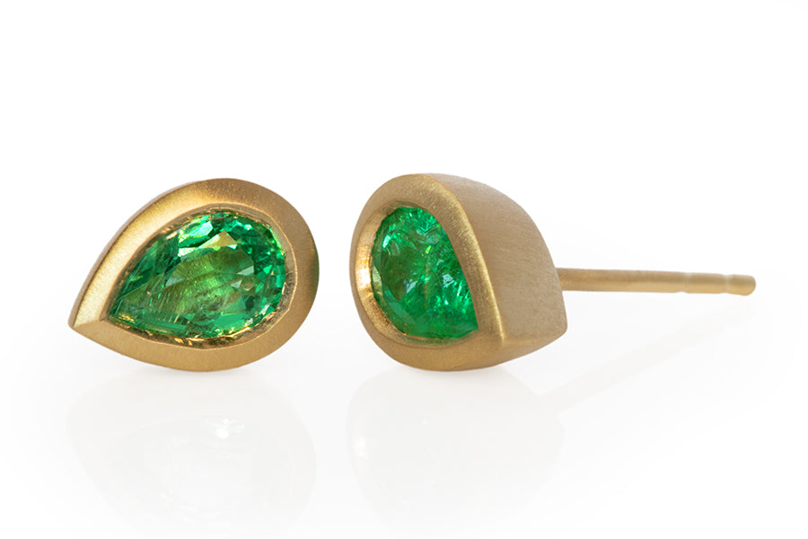 Pear Shaped Emerald Studs