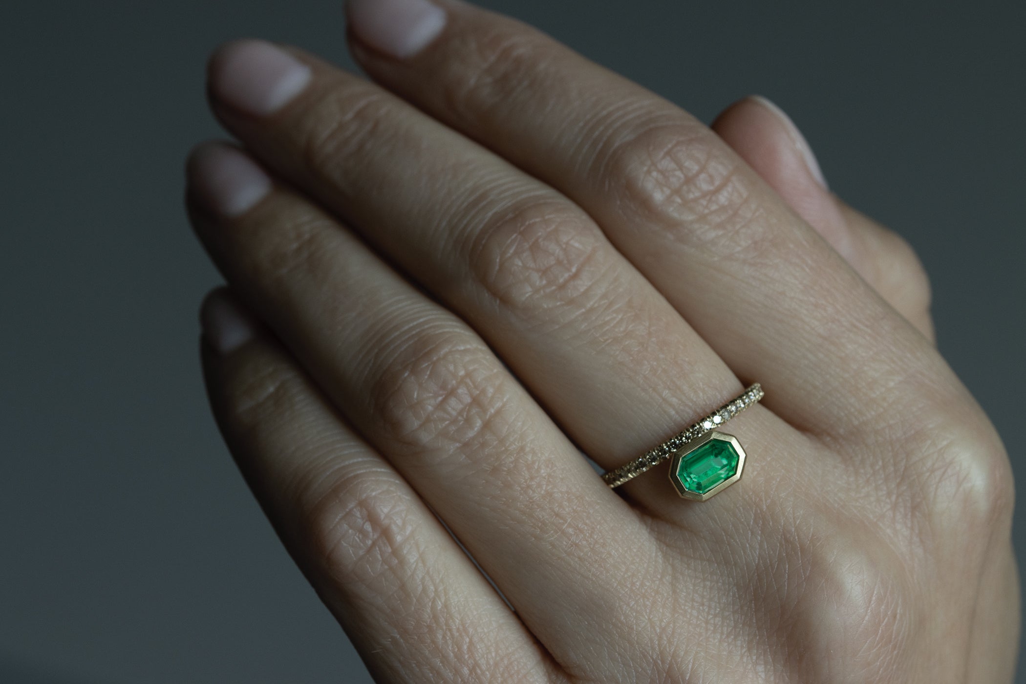 Offset Emerald Ring