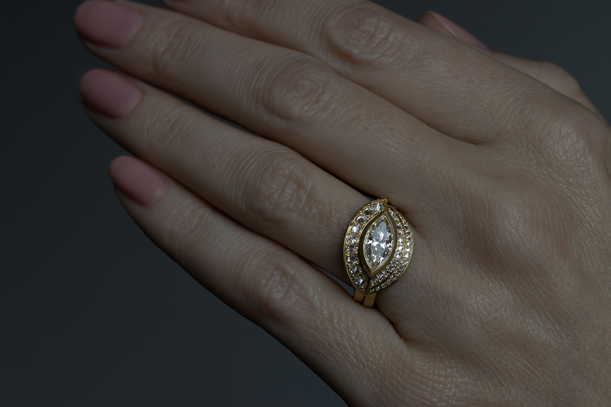 Double Halo Marquise Diamond Ring