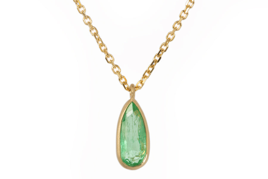 Elongated Pear Shaped Colombian Emerald Necklace