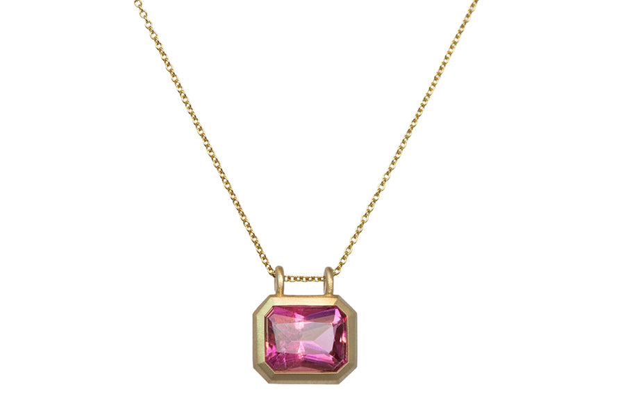 Radiant Cut Bright Pink Tourmaline Necklace