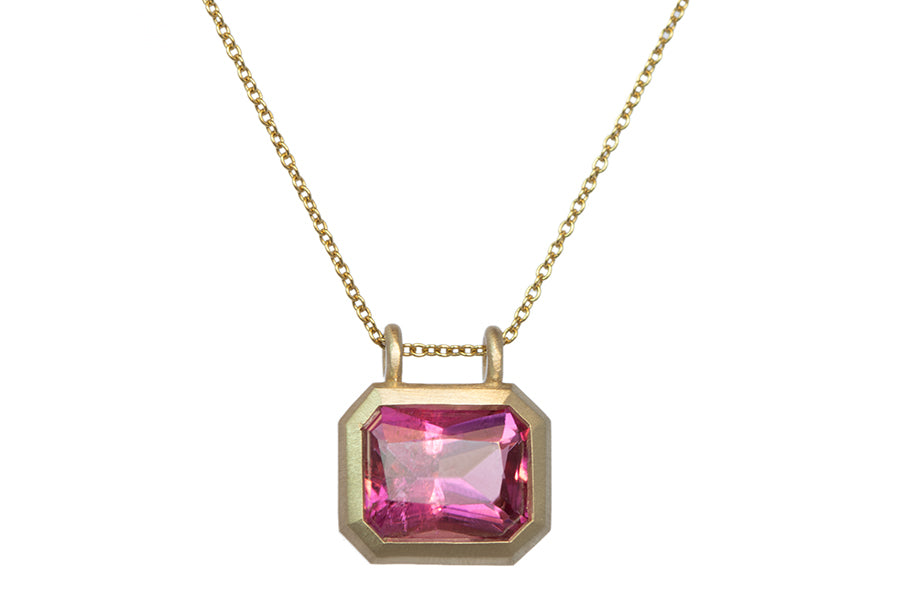 Radiant Cut Bright Pink Tourmaline Necklace