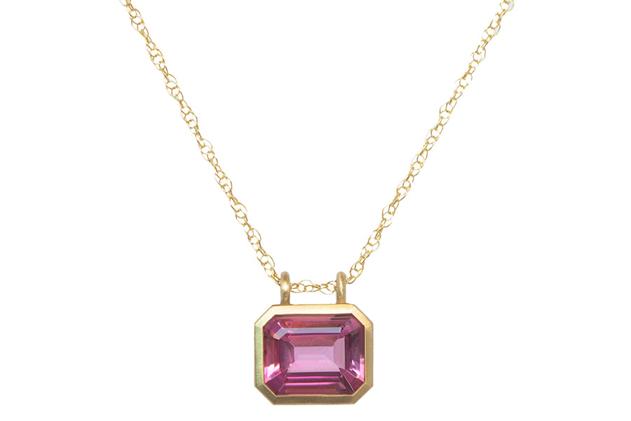 Emerald Cut Pink Tourmaline Necklace
