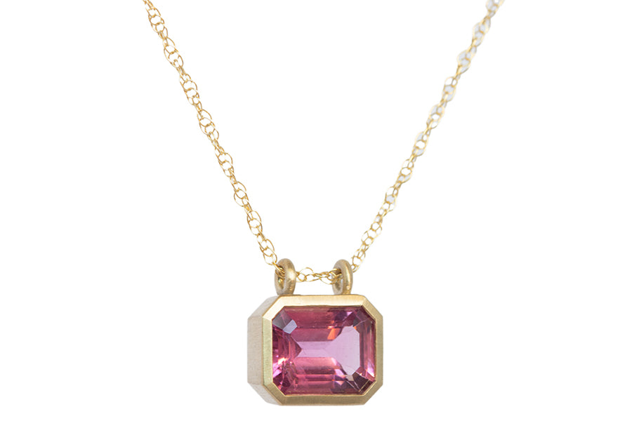 Emerald Cut Pink Tourmaline Necklace