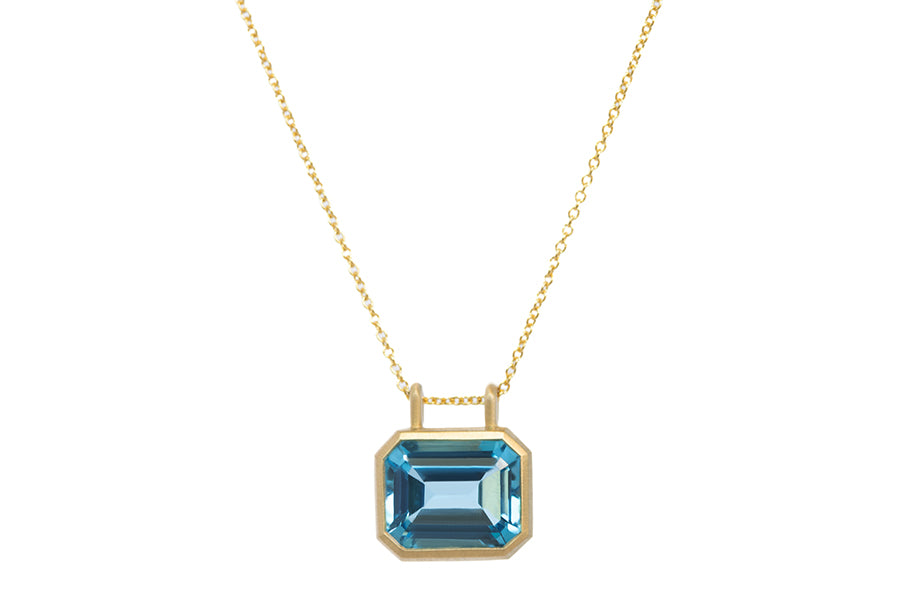 Emerald Cut Electric Blue Topaz Necklace