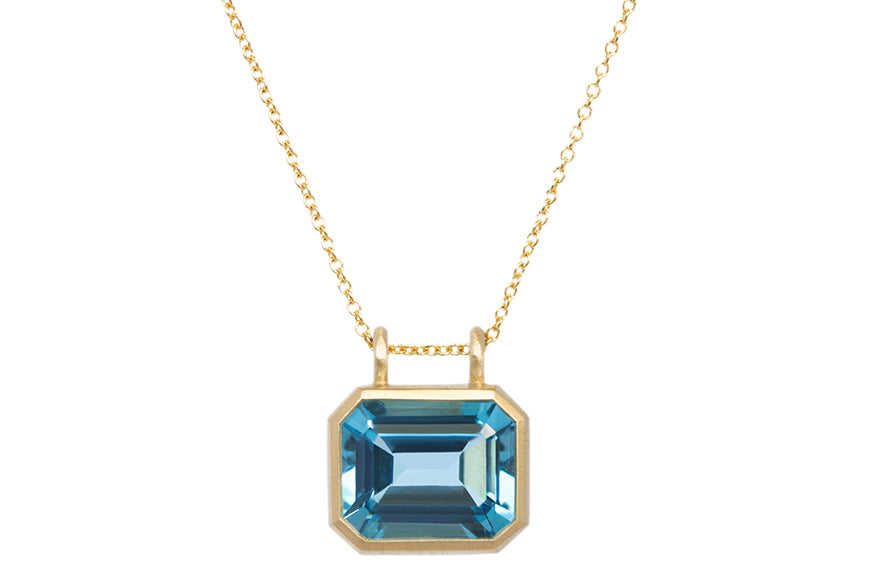 Emerald Cut Electric Blue Topaz Necklace