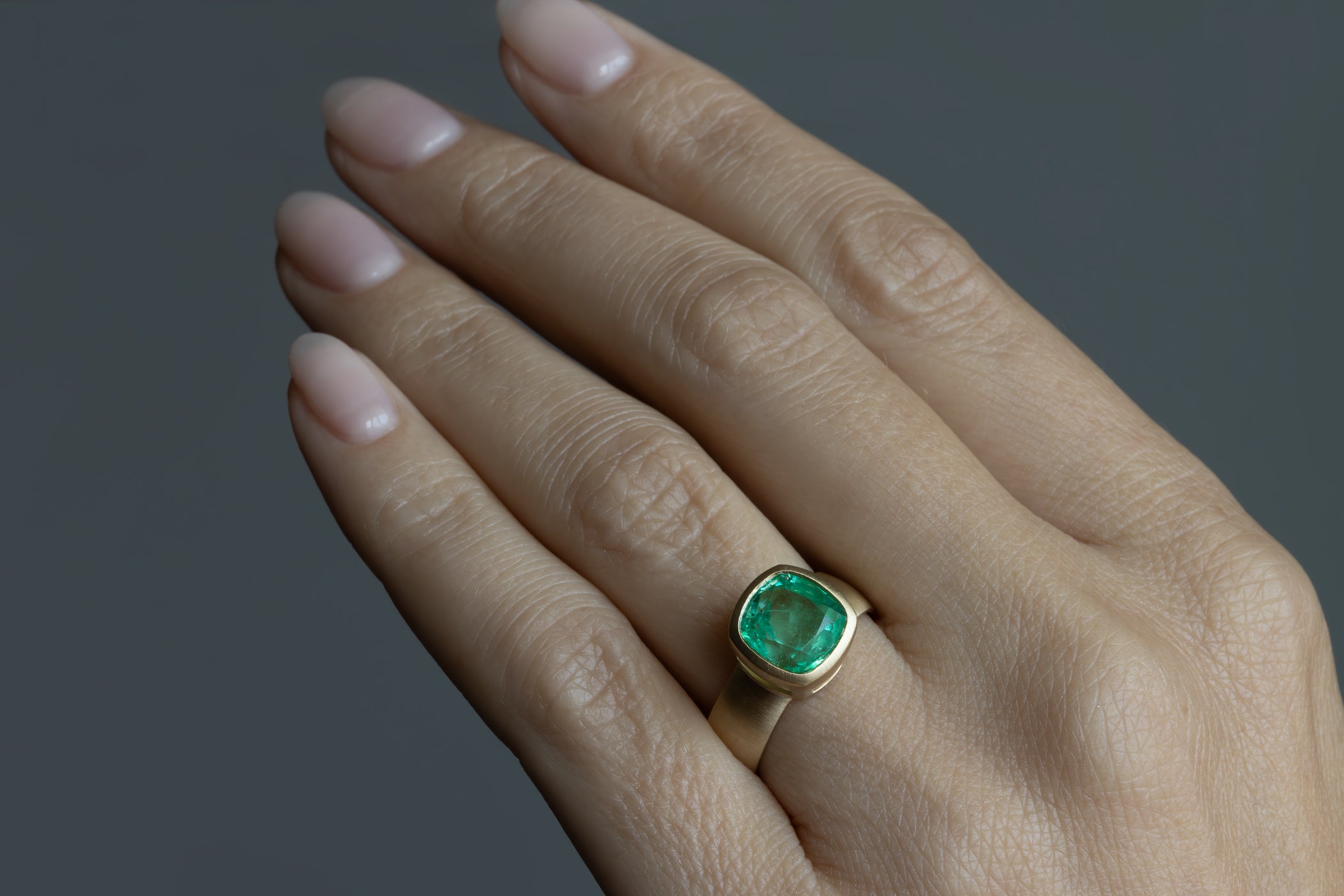 Cushion Cut Colombian Emerald Ring