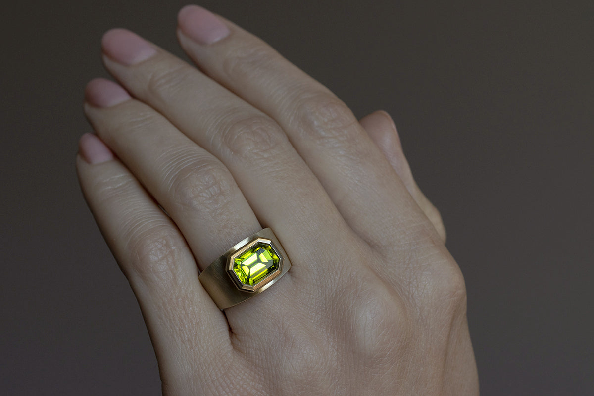 Emerald Cut Peridot Ring
