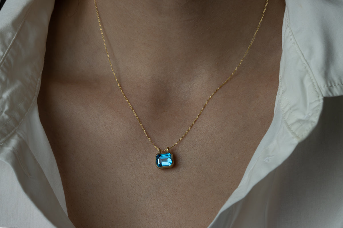 Emerald Cut Electric Blue Topaz Necklace