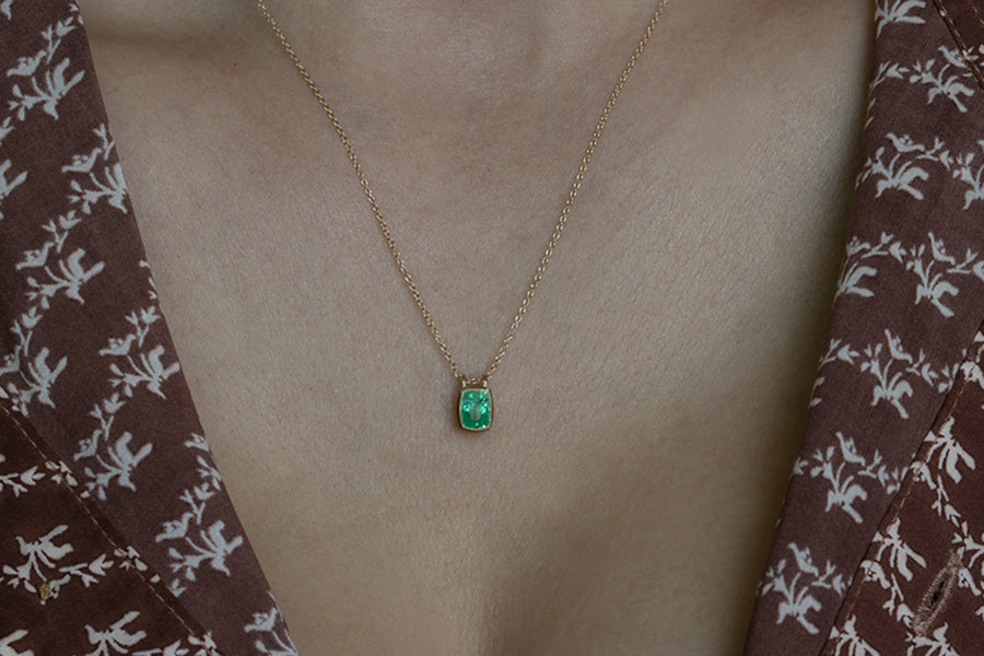 Cushion Cut Emerald Necklace