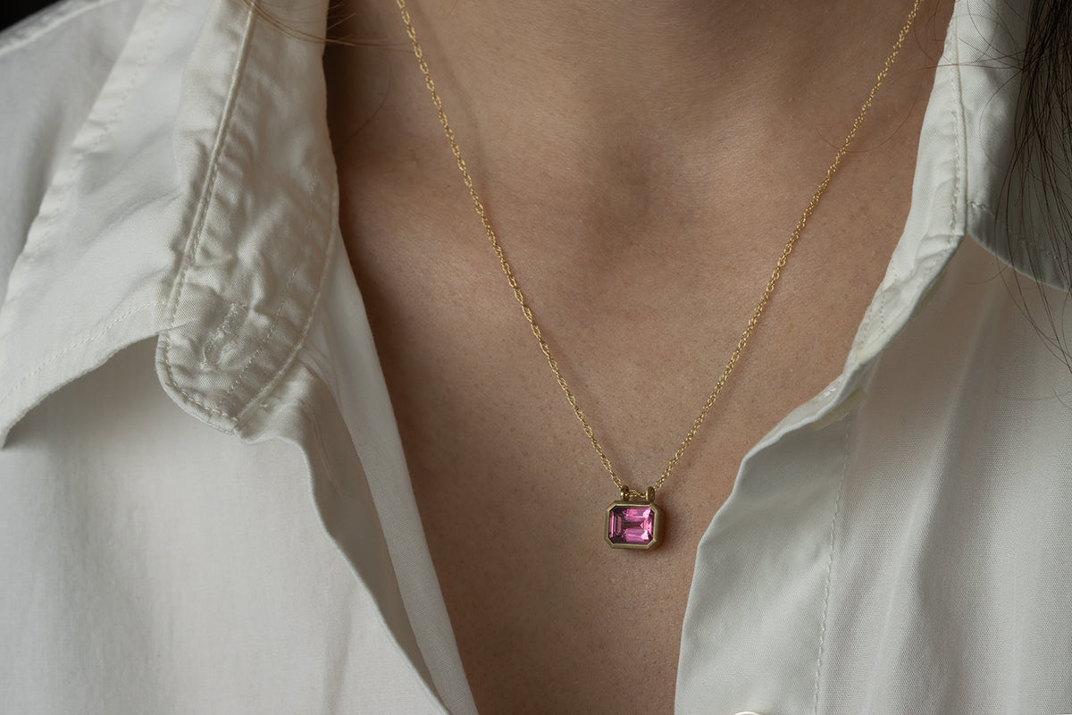 Emerald Cut Pink Tourmaline Necklace