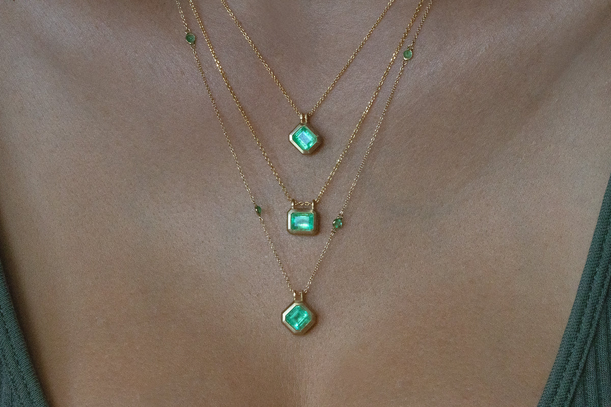 Offset Colombian Emerald Necklace