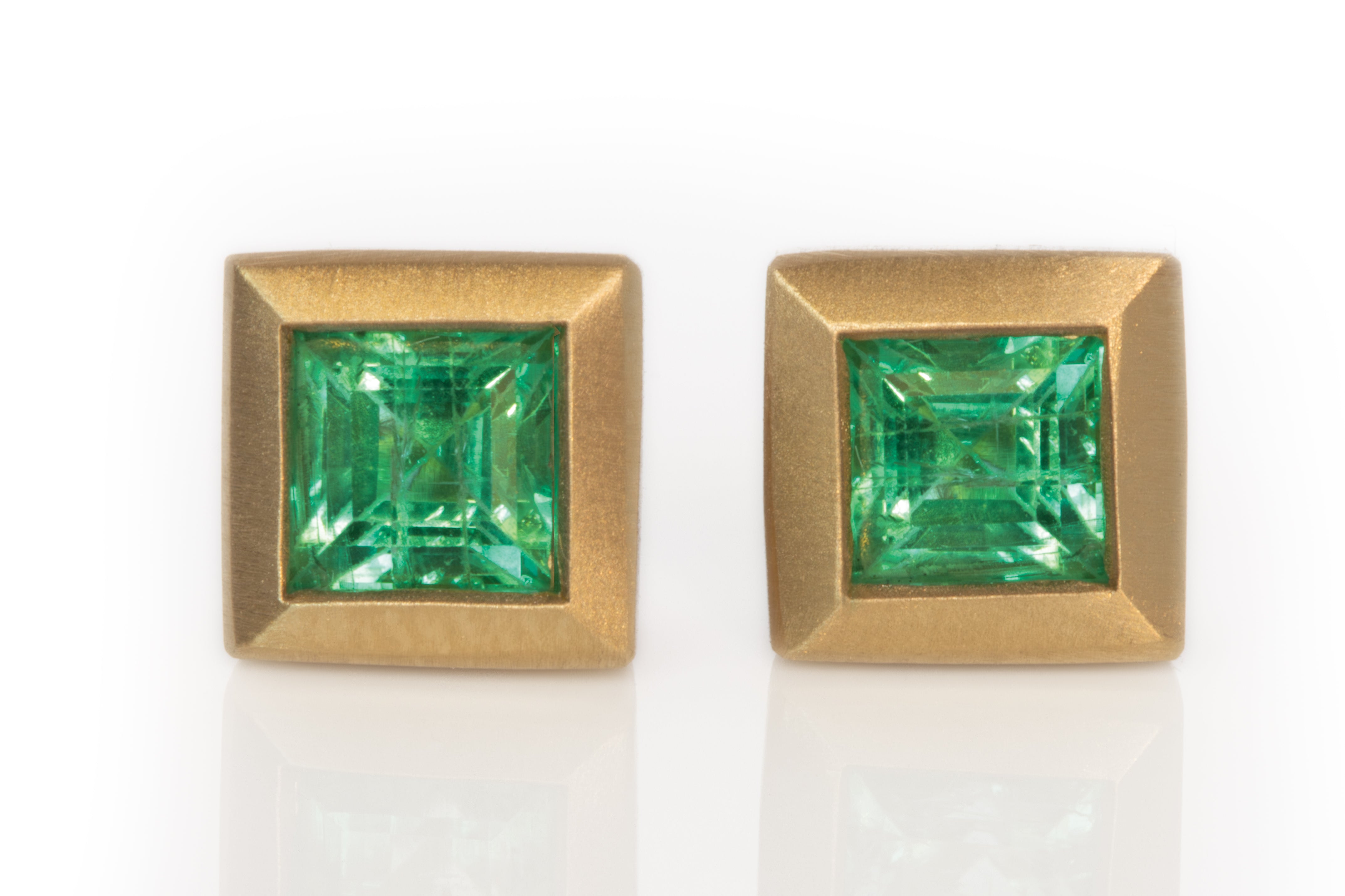 Princess Cut Emerald Studs