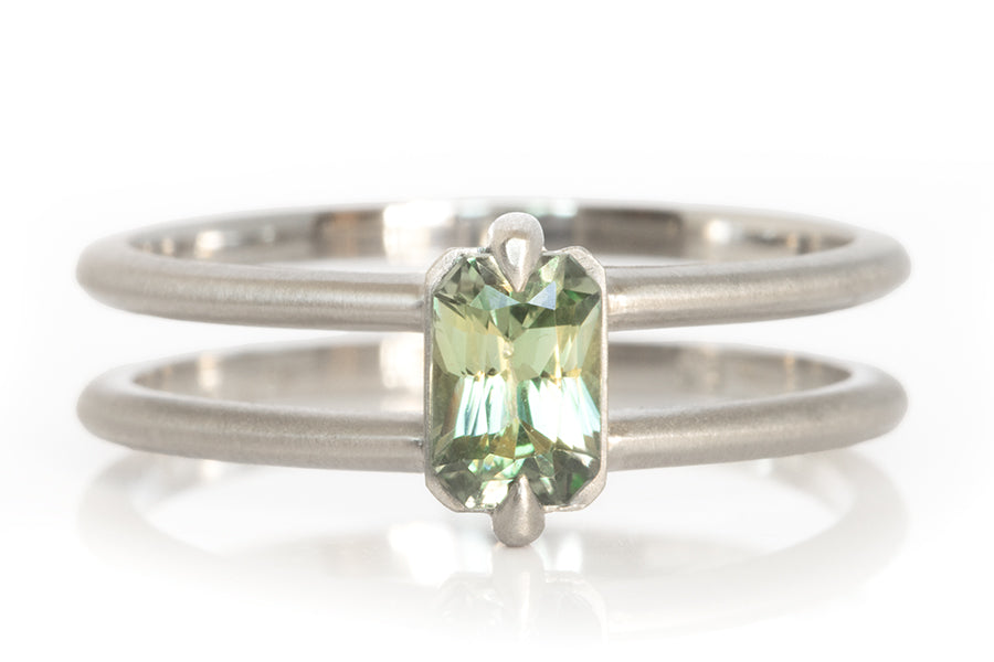 Platinum and Green Sapphire Ring