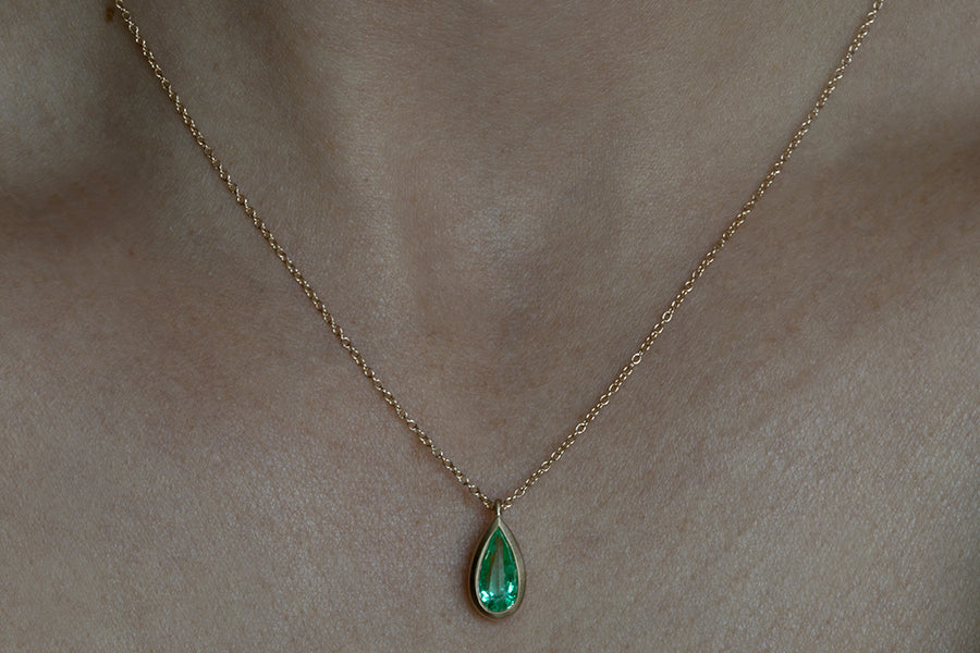 Pear Shaped Colombian Emerald Necklace