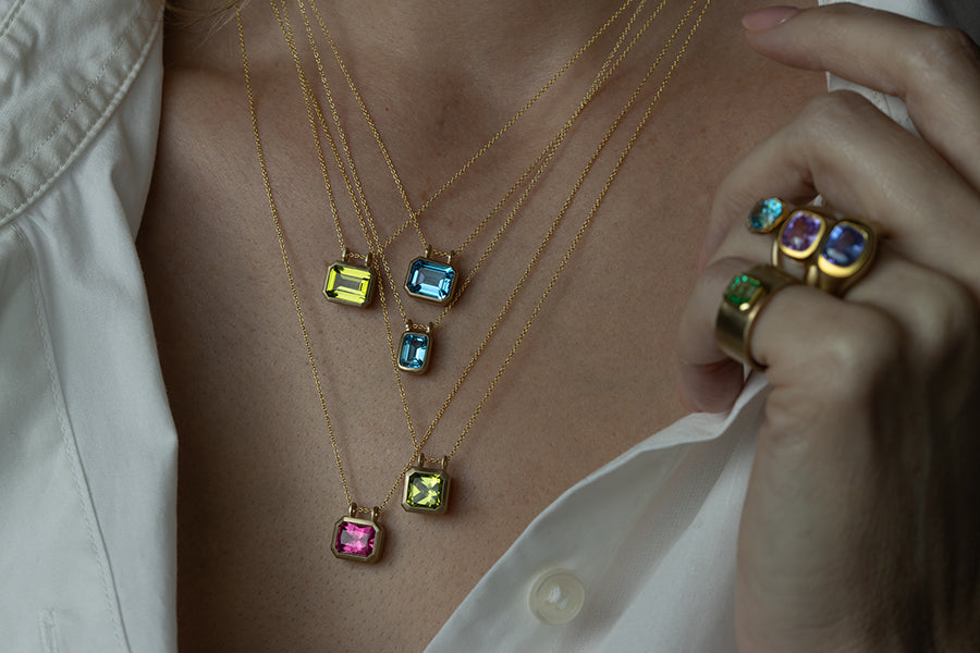 Radiant Cut Bright Pink Tourmaline Necklace