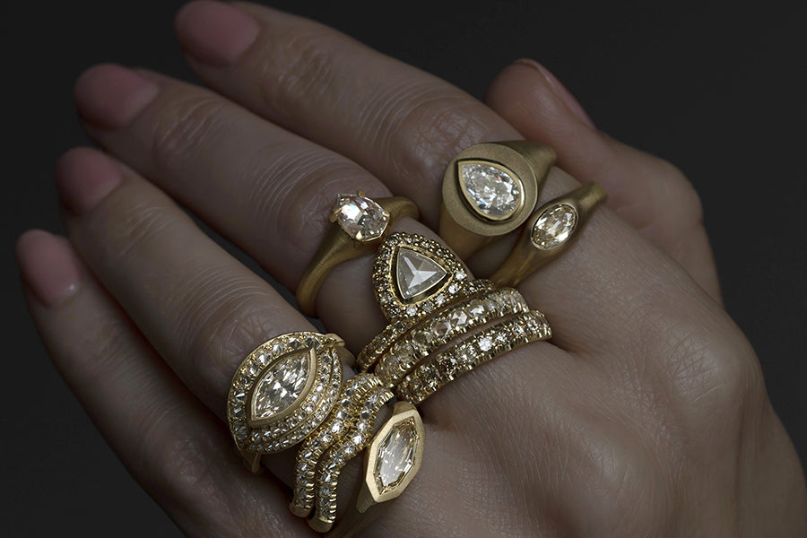 Trillion Cut Rustic Diamond Ring