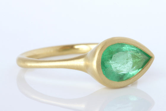 East/West Pear Shaped Colombian Emerald Ring