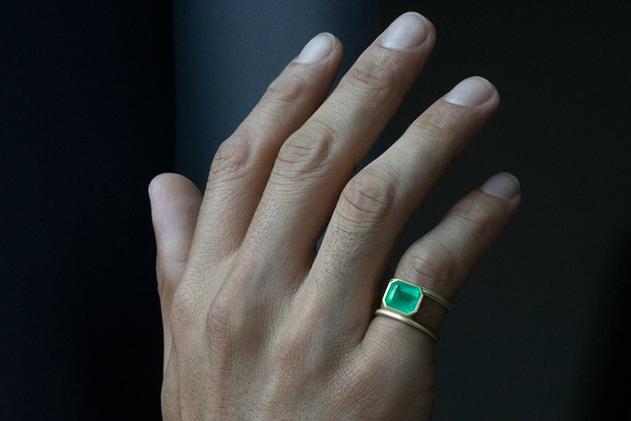 Colombian Emerald Double Band Ring