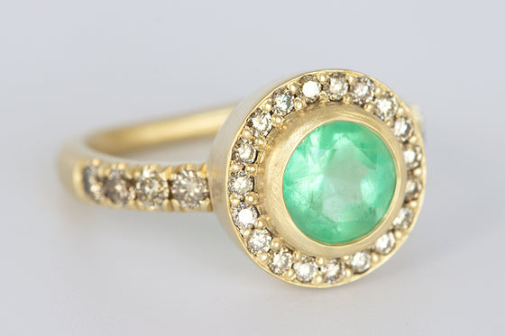 Champagne Diamond and Colombian Emerald Ring