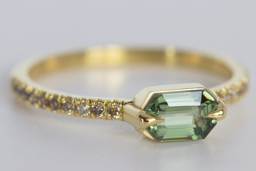 Green Sapphire & Champagne Diamond Ring